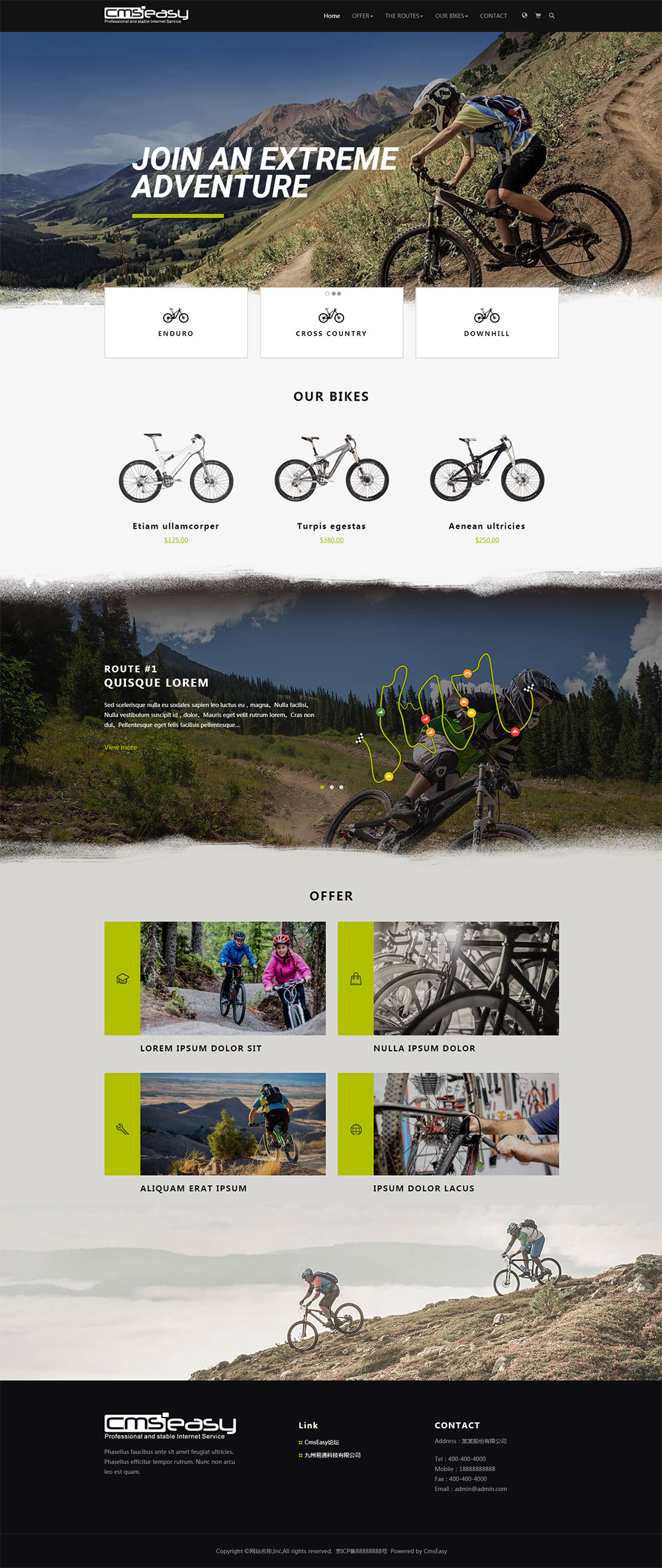 一款適合外貿(mào)的英文網(wǎng)頁模板，作為自行車銷售和自駕游的網(wǎng)站模板非常適合，模板高端大氣，精美整潔編輯極力推薦使用。